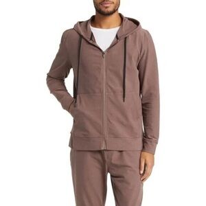 BEYOND YOGA Men’s Freefit Zip Hoodie in Truffle Brown Heather - L